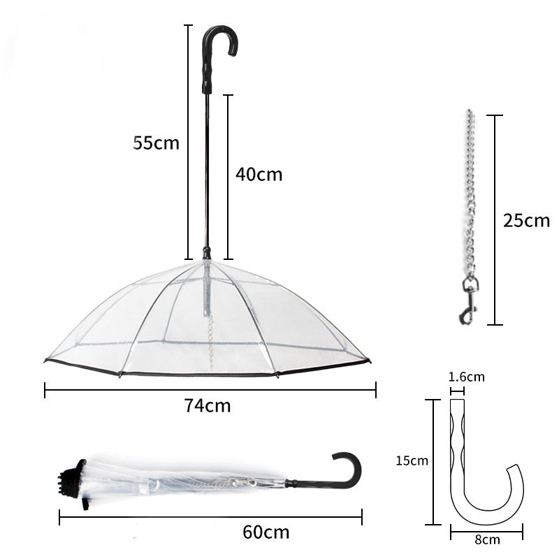 Dog Transparent Umbrella with Traction Chain – Pet Raincoat