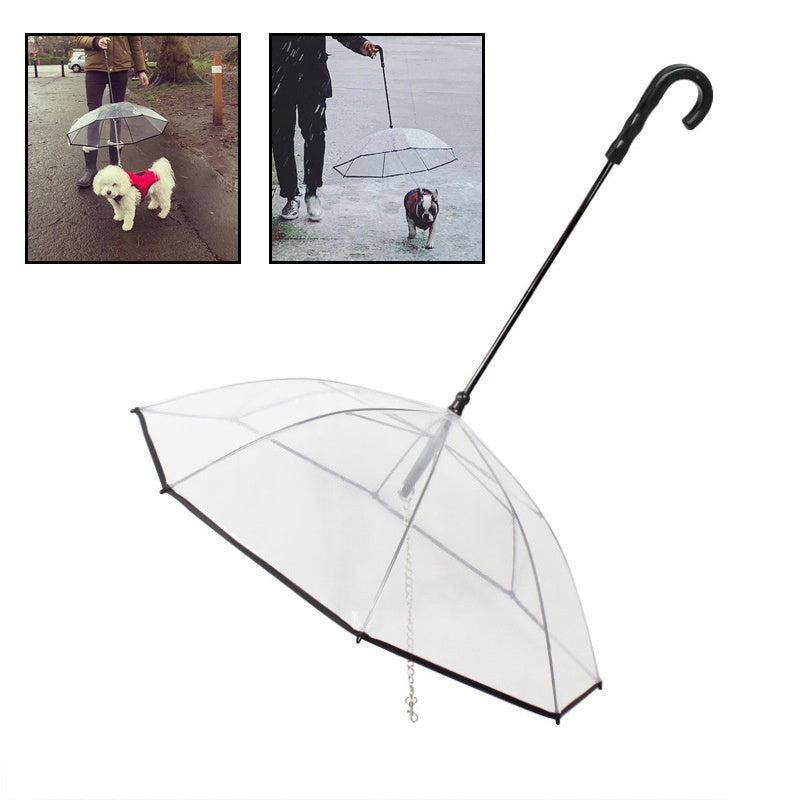 Dog Transparent Umbrella with Traction Chain – Pet Raincoat
